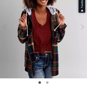 BKE Women's Plaid Button Down Shirt Jacket in Green, Navy, Burgundy